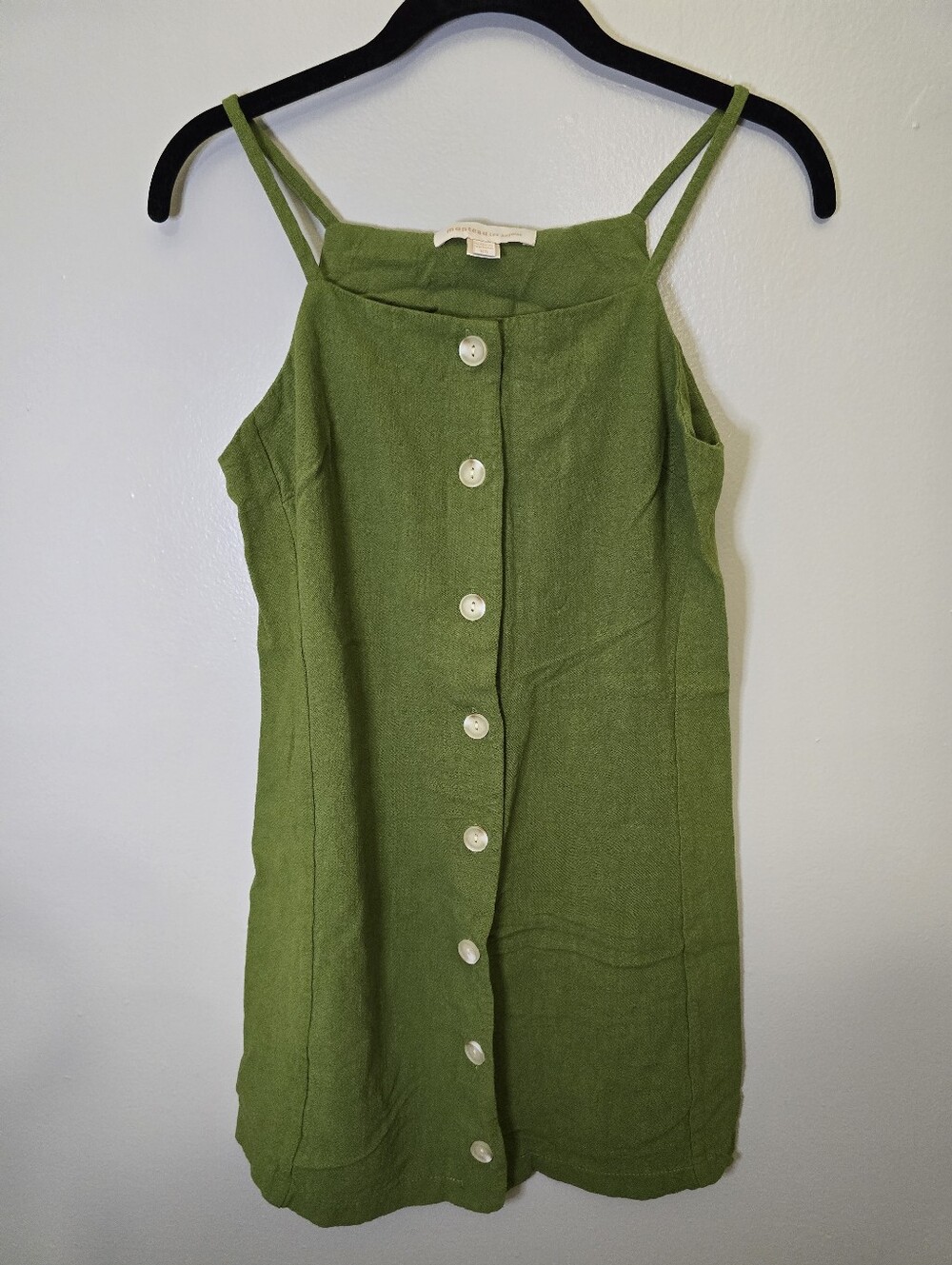 Monteau Olive Green Button-Front Linen Dress